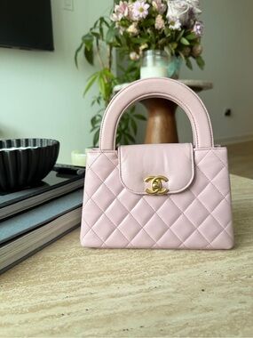 CHANEL Pink Quilted Mini Top-Handle Bag with Gold CC